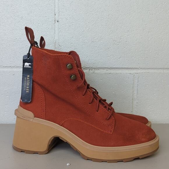 New nwt Sorel SZ 8.5 NL 4875-849 red brown heeled boots bootie hi-line Chelsea - Picture 1 of 5